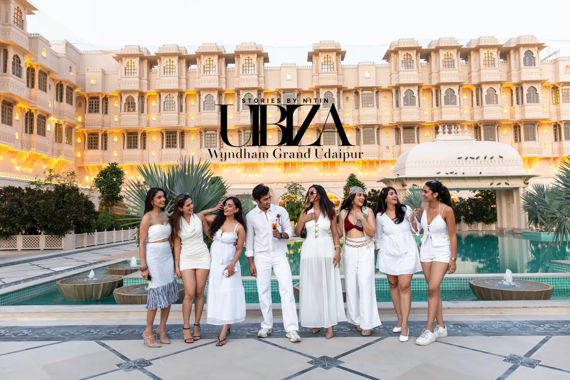 Group outside a resort in Ubiza